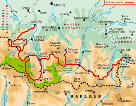 Carte des Pyrénées françaises - sentier GR10